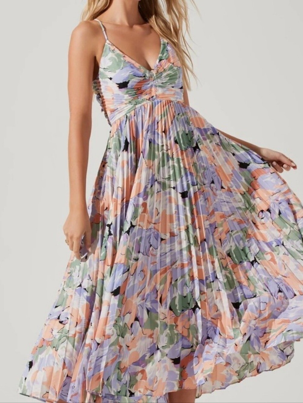 ASTR THE LABEL Blythe Midi Dress Coral Lilac Floral - Picture 9 of 16